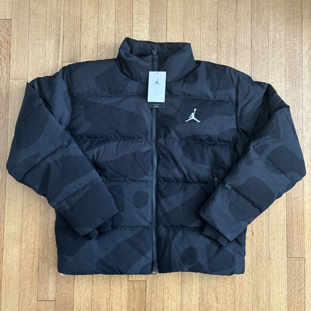Nike Men Size Large Jordan Puffer Jacket Down Fill Black Camo FB6988-045